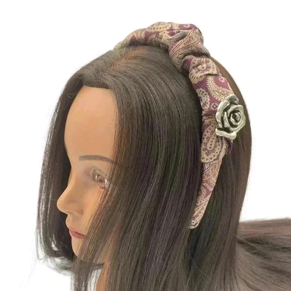 Purple Paisley Crown Silk Artisan Handcrafted Headband Elegant Hair Accessory - Picture 8 of 9